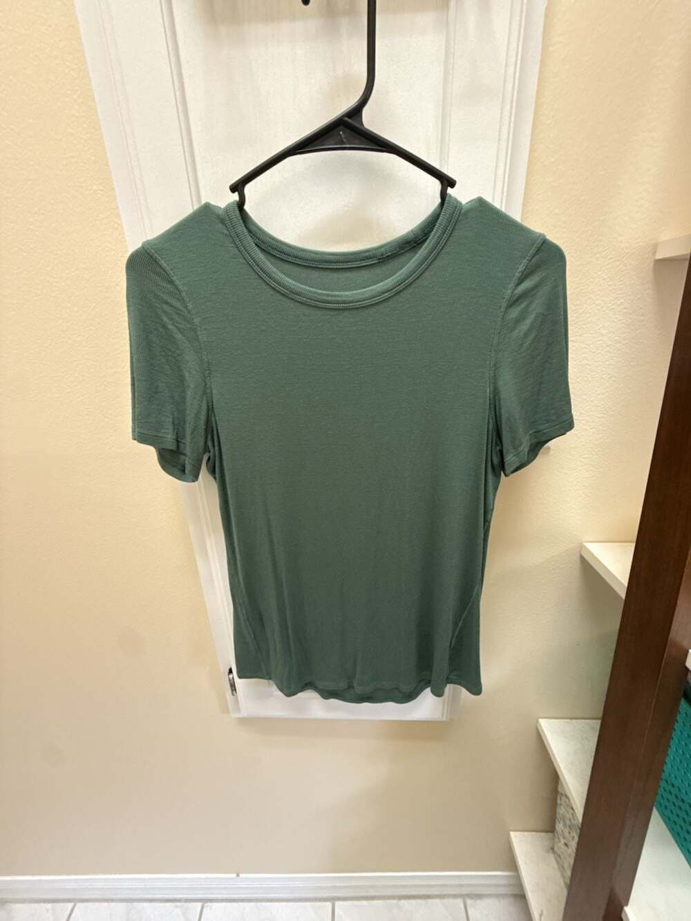 CRZ YOGA Ribbed Modal Crew Neck Short Sleeve Top Green